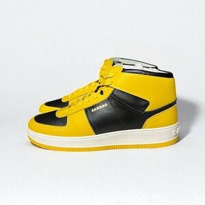 NEW w/box SANDRO Yellow Black Leather High-top Trainers Sneakers Size 42 US  9